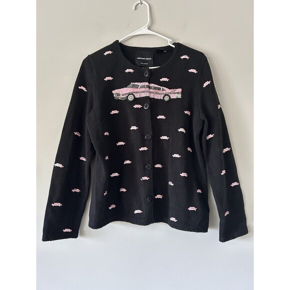 Vintage Michael Simon Pink Cadillac Cardigan Sweater Size Medium - Picture 10 of 10